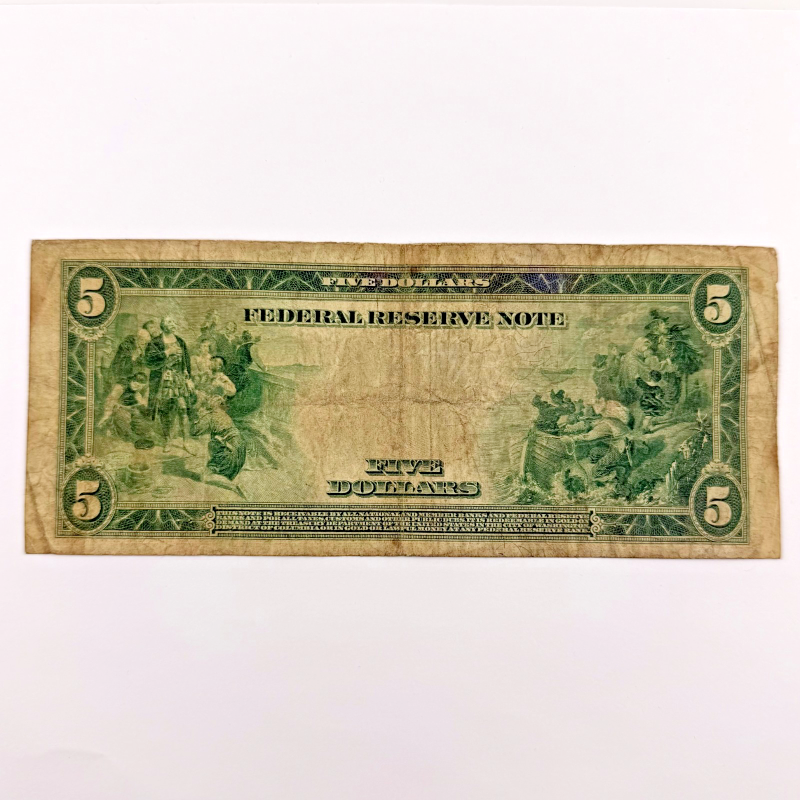 1914 $5 Large Size Silver Certificate Blue Seal - Serial B34186256D New York 2-B