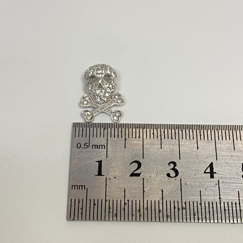 Silver pendant, 925 skull with CZ, Stamped 925