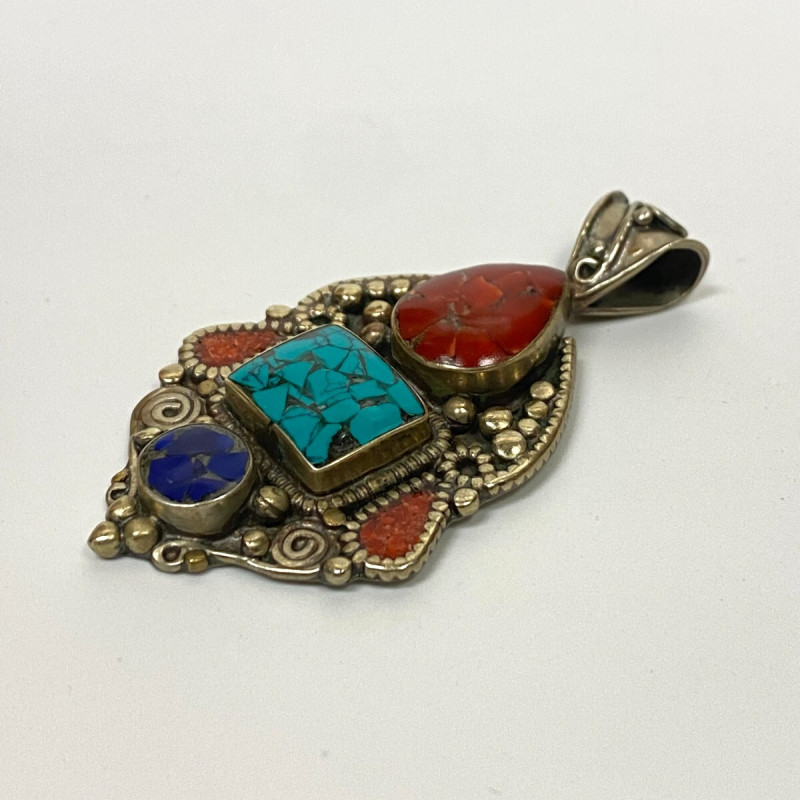 Old Brass Multicolor Stones Inserts Unique Pendant