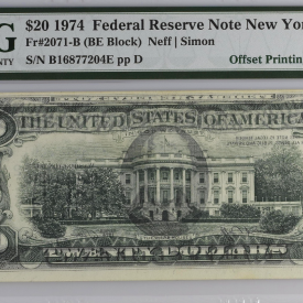  FR#2071B PCGS FR 1974-B $20 (BE BLOCK) NEFF/SIMON 63 ERROR