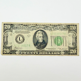 1934-B  $20 Federal Reserve Note Green Seal Triple 111 - Series L 2111 6517 B