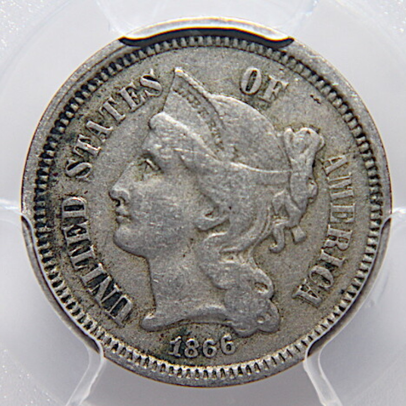 1866 PGCS Three Cent Nickel VF30