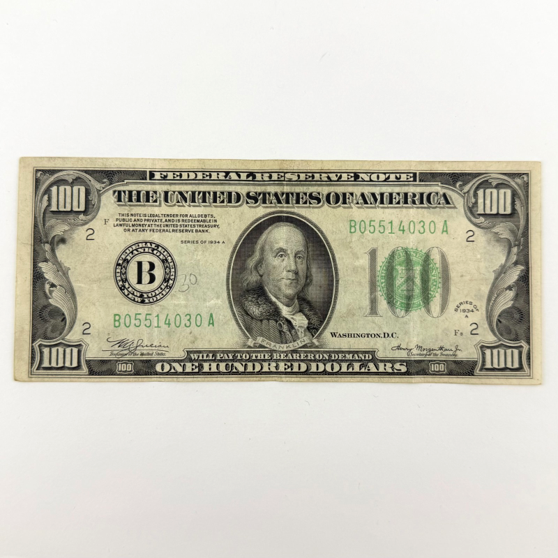 1934-A $100 Federal Reserve Note Green Seal – Double 55, New York B District