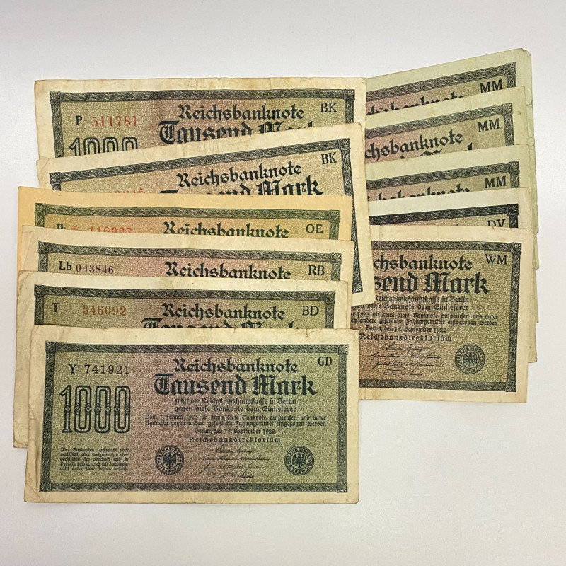 GERMANY REICHSBANKNOTE 11 pcs 1000 MARK 1922 GERMANY REICHSBANKNOTE 11 pcs 1000 MARK 1922