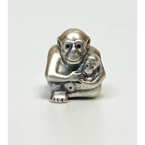 Retired CHIMP FAMILY Genuine PANDORA Silver MOM MONKEY & Baby Charm 790422