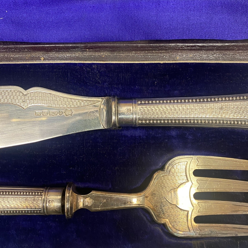 SILVER PLATE ANTIQUE FORK AND KNIFE 12 INCHES "RMEN" Silver Mark