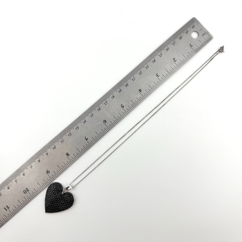 Vintage Sterling Silver 925 Large Black Onyx Heart Pendant necklace 18” KHR