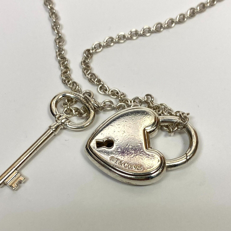 Rare Tiffany & Co Silver Heart Arc Padlock Charm and Key Necklace, 16 Inches Rare Tiffany & Co Silver Heart Arc Padlock Charm and Key Necklace, 16 Inches