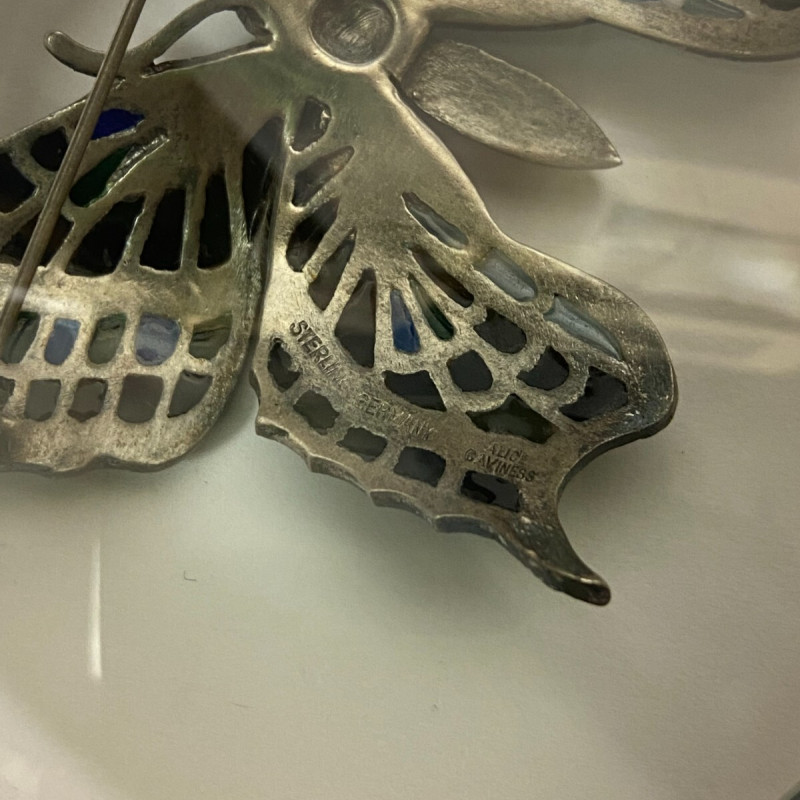 Vintage Alice Caviness Germany Enamel Sterling Silver Butterfly Brooch Vintage Alice Caviness Germany Enamel Sterling Silver Butterfly Brooch