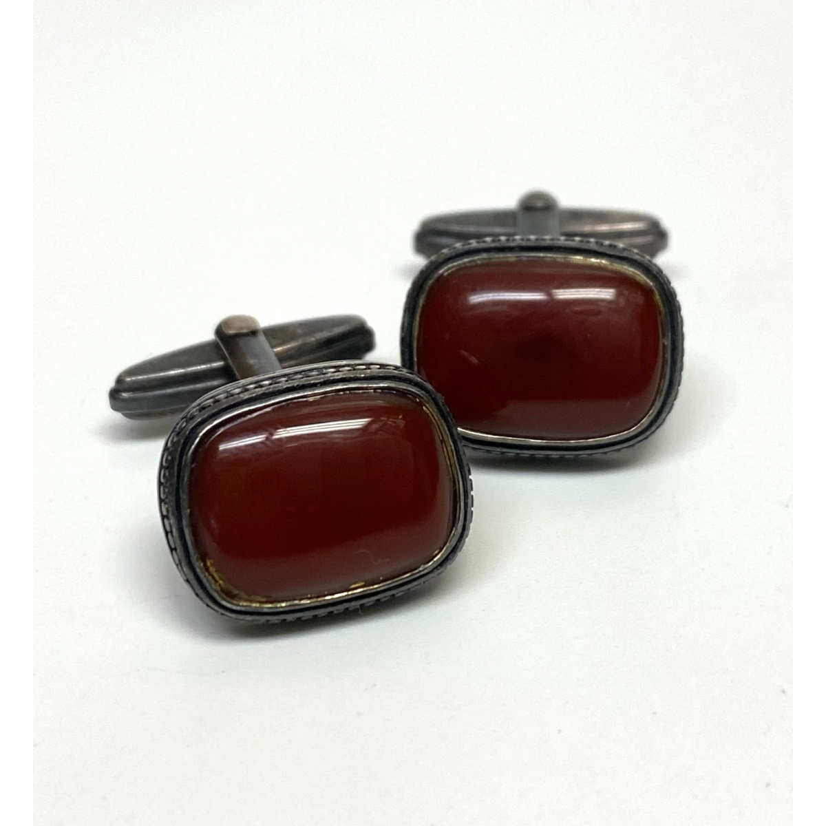 Vintage Red Agate Cufflinks Sterling Silver