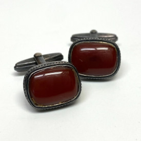 Vintage Red Agate Cufflinks Sterling Silver