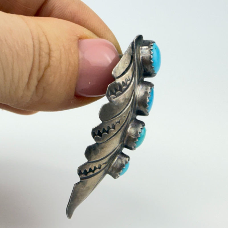 Navajo Sterling Silver 925 Turquoise Feather Stud Earrings Signed C/J NEZ