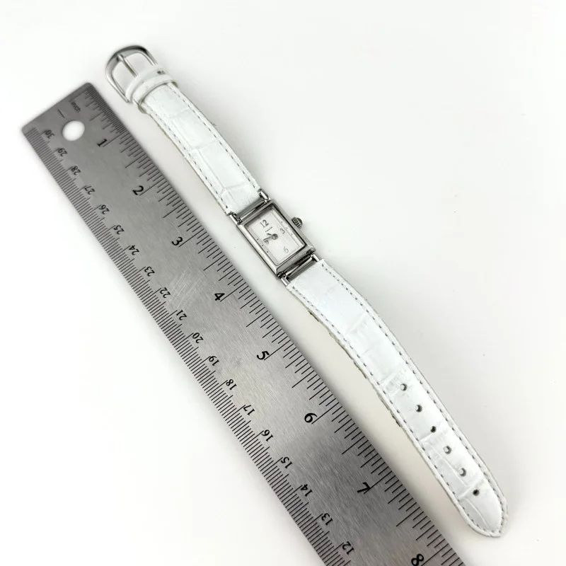 Coach Vintage Silver Tank Watch White Leather Strap - Rectangular Ladies Watch