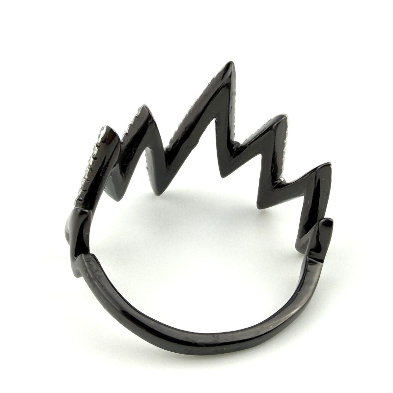 Heart Pulse Black Rhodium 925 Silver Cubic Zirconia Ring Sz 9.5