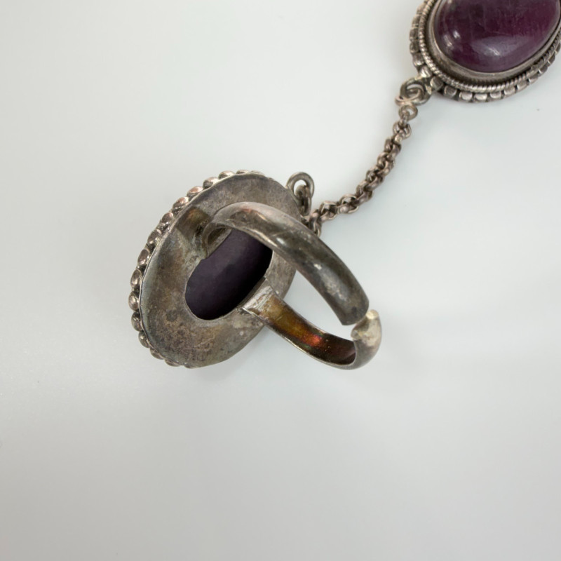 Vintage Navajo Sterling Silver Oval Ruby Slave Bracelet Cuff Ring Adjustable fit