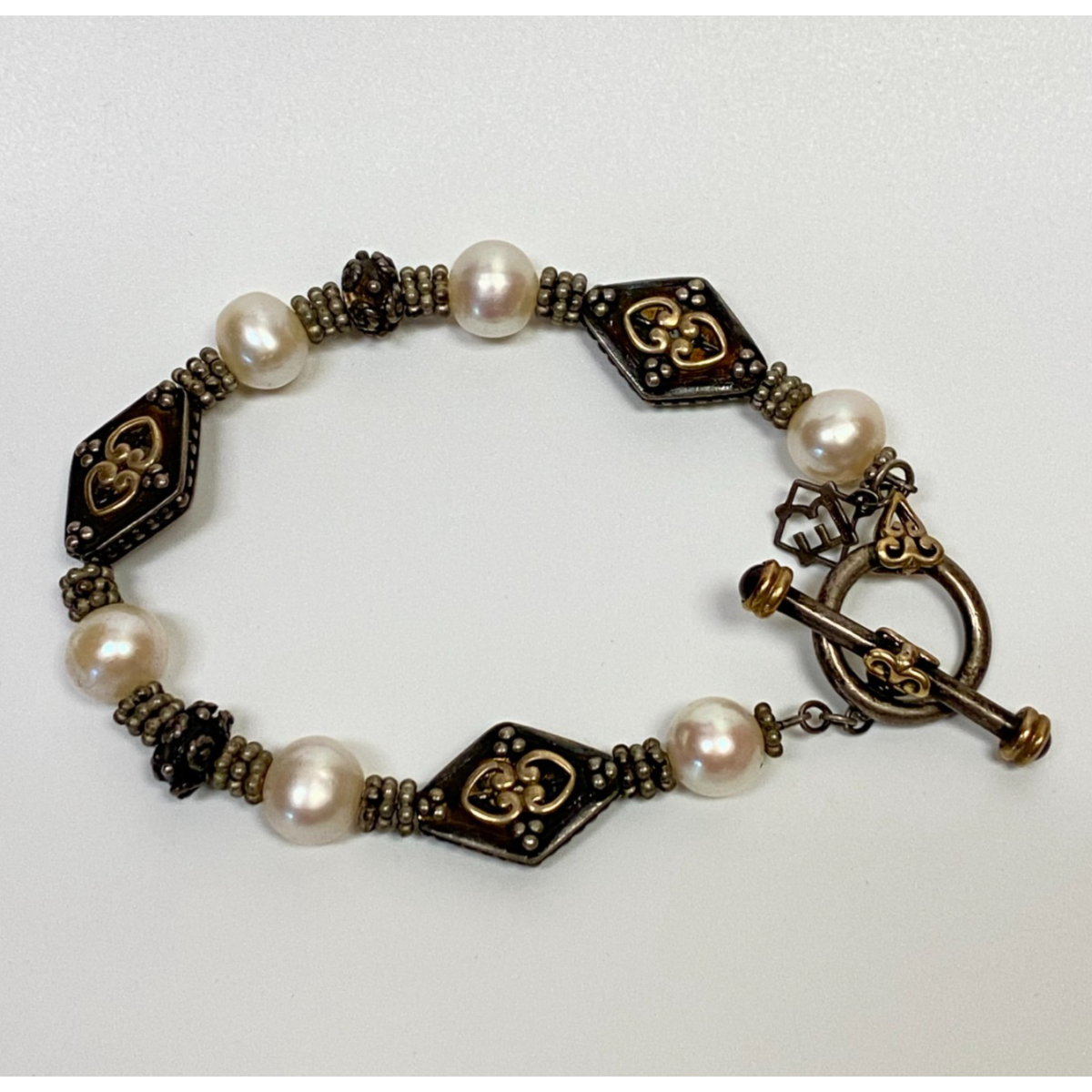 Elyse Ryan 925 Silver and 18K Gold Pearl Bracelet 7.5 in