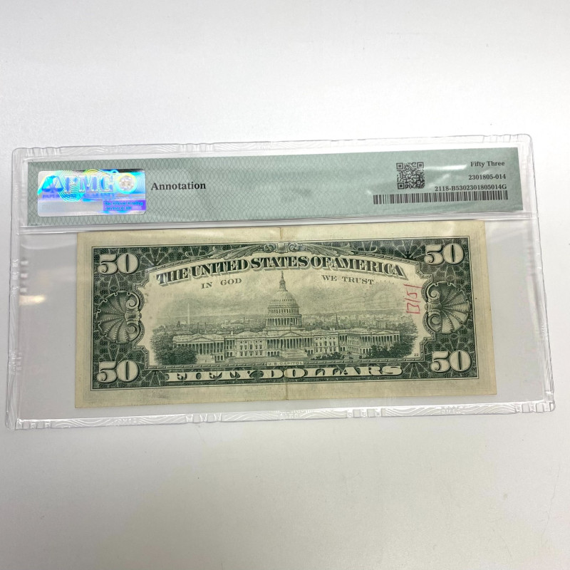 Fr 2118-B (BA Block) 1974 $50 FRN New York PMG 53 Annotation Fr 2118-B (BA Block) 1974 $50 FRN New York PMG 53 Annotation