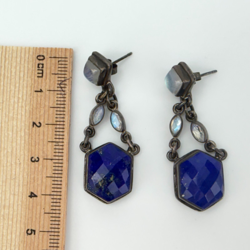 Vintage Nicky Butler Sterling Silver Rainbow Moonstone Lapis Dangle Earrings