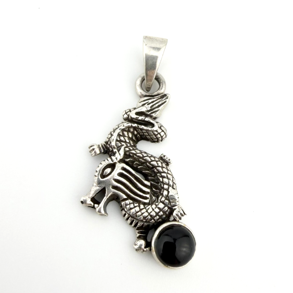 925 Sterling Silver Dragon Pendant with Black Onyx - Unbranded
