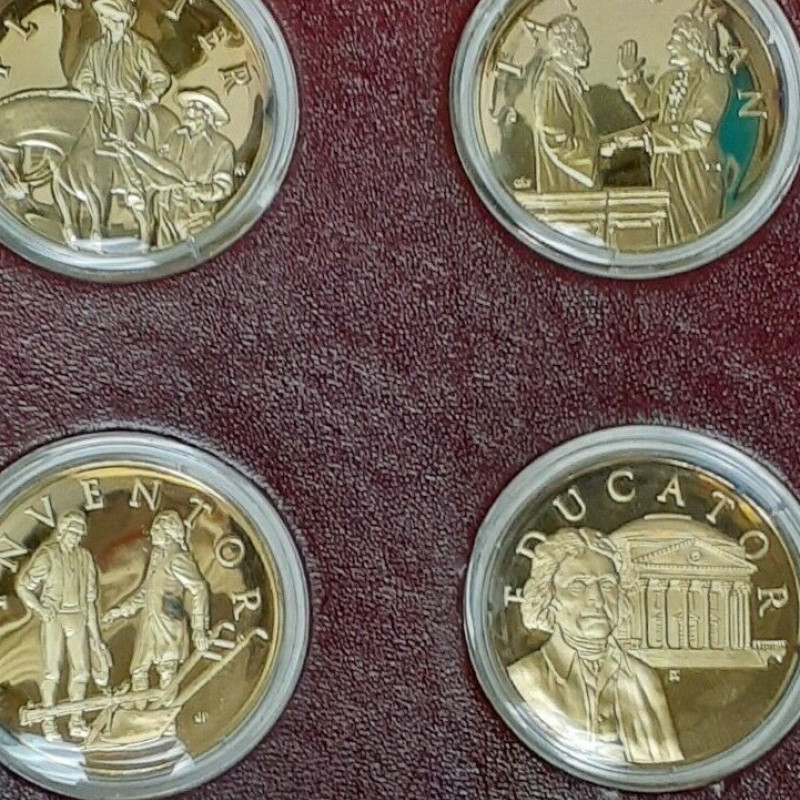 VERY RARE GENIUS OF THOMAS JEFFERSON 24K Gold Plating on STERLING PROOF SET 1976 VERY RARE GENIUS OF THOMAS JEFFERSON 24K Gold Plating on STERLING PROOF SET 1976