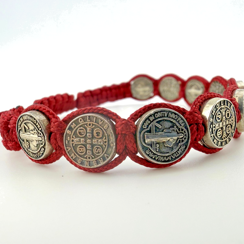 St. Benedict Medal on Adjustable Red Cord Bracelet – 7 Inches adjustable size