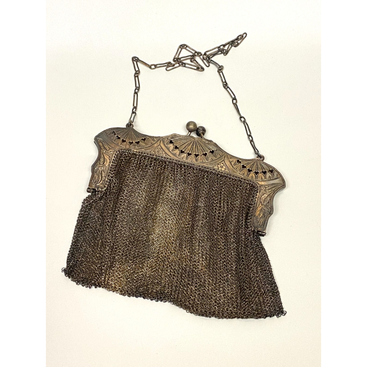 Antique Sterling Silver Mesh Purse - Ruby A Rossback 1909 Engraving