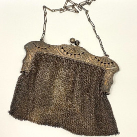 Antique Sterling Silver Mesh Purse - Ruby A Rossback 1909 Engraving