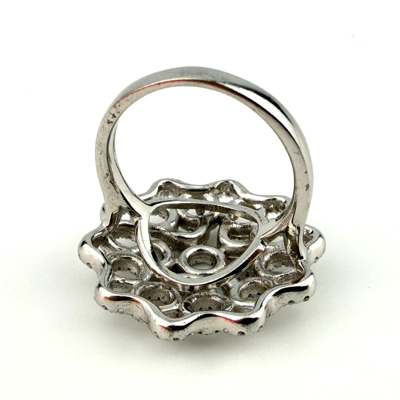 Cocktail Party Round Flower Fashion Shining Ring 925 Silver Size 6.5
