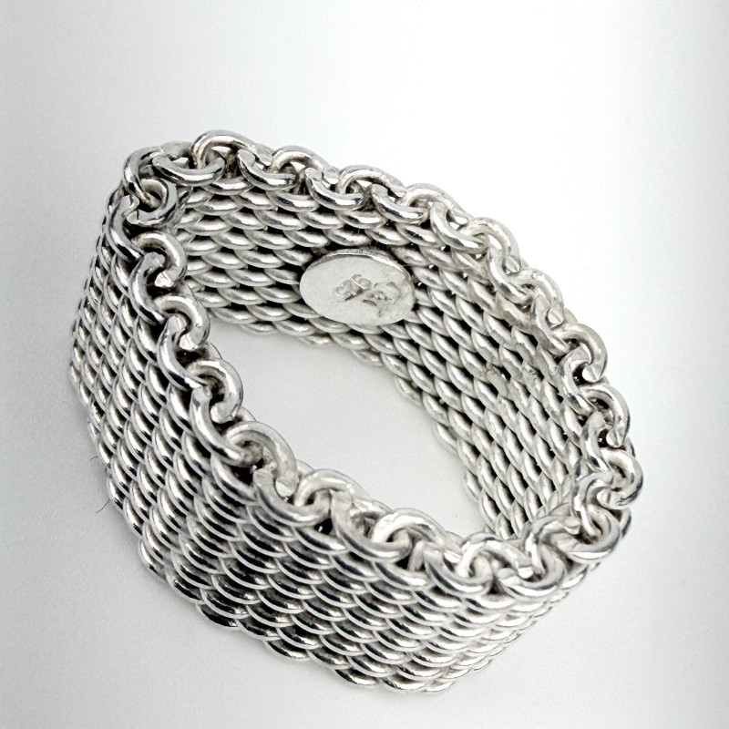 Tiffany & Co. Somerset Mesh Weave Ring in Sterling Silver Unisex Size 6