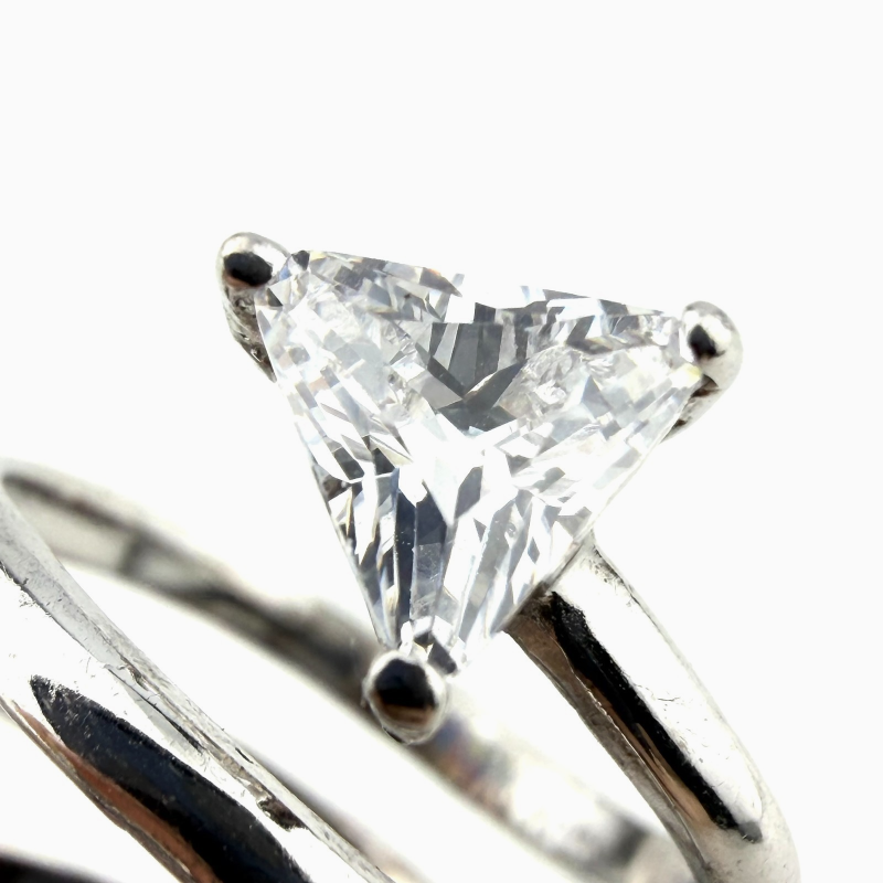 925 Sterling Silver Spiral Wrap Ring, 2 Triangular Cubic Zirconia Stones Size 5