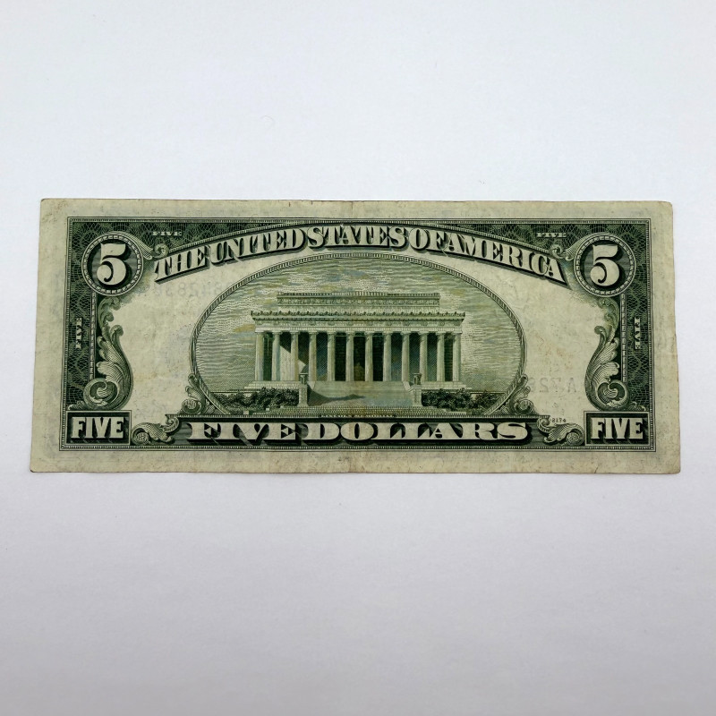 1953 Series $5 Blue Seal Silver Certificate, Serial A72842838A, Boston A Distr.