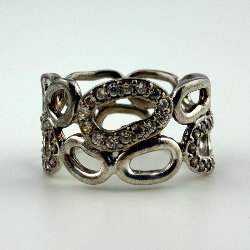 Pandora Circle of Friends Size 6.5 Clear/Champagne CZ & SS .925 Ring 190834CZ