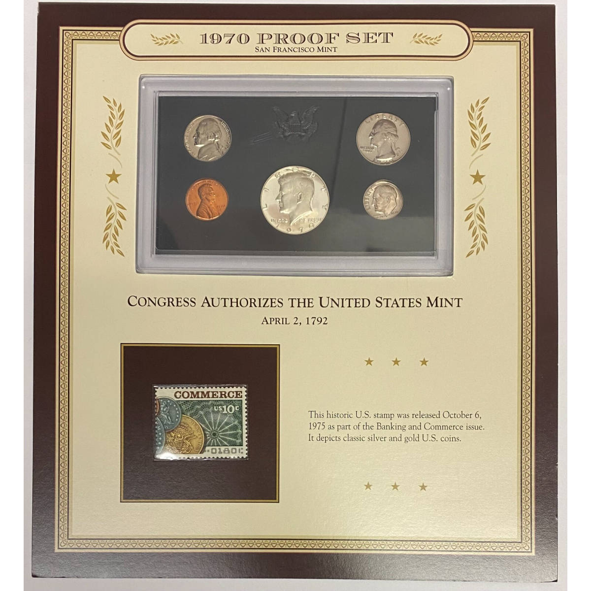1970 US Mint Proof Set San Francisco Set Display Card W/Stamp released October 6