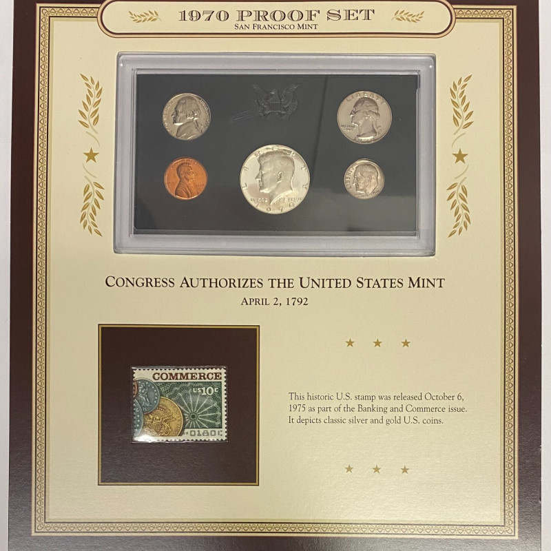 1970 US Mint Proof Set San Francisco Set Display Card W/Stamp released October 6