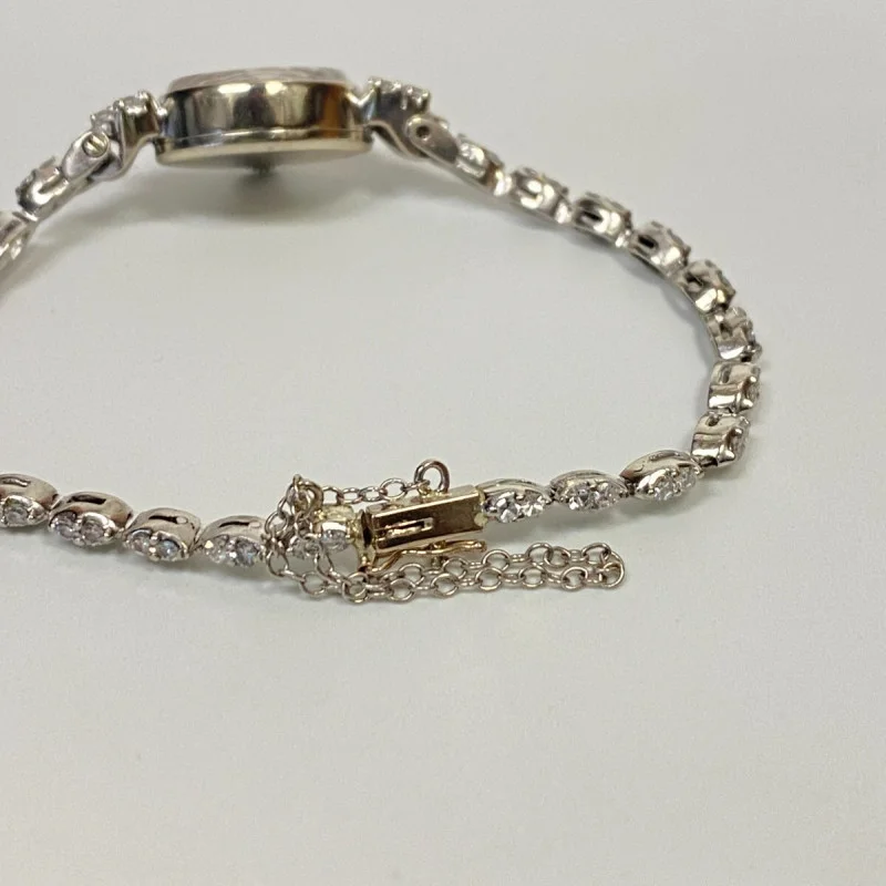 Rolex Ladies 14k SOLID WHITE GOLD Dress with Diamonds 1950s