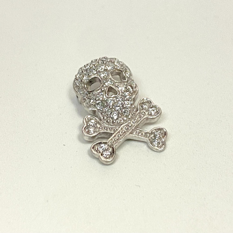Silver pendant, 925 skull with CZ, Stamped 925