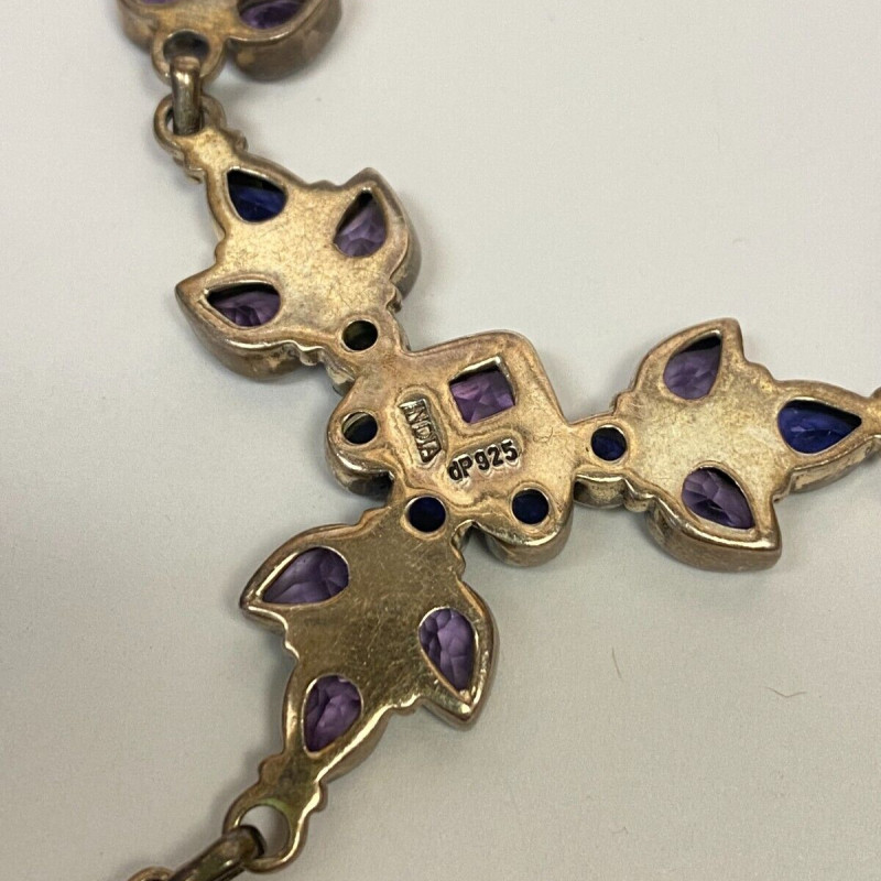 925 Sterling Silver Amethyst and Sapphires Drop Necklace - India 925 Sterling Silver Amethyst and Sapphires Drop Necklace - India