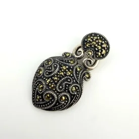 Vintage Judith Jack Sterling Silver Marcasite Heart Pendant - JJ Hallmark