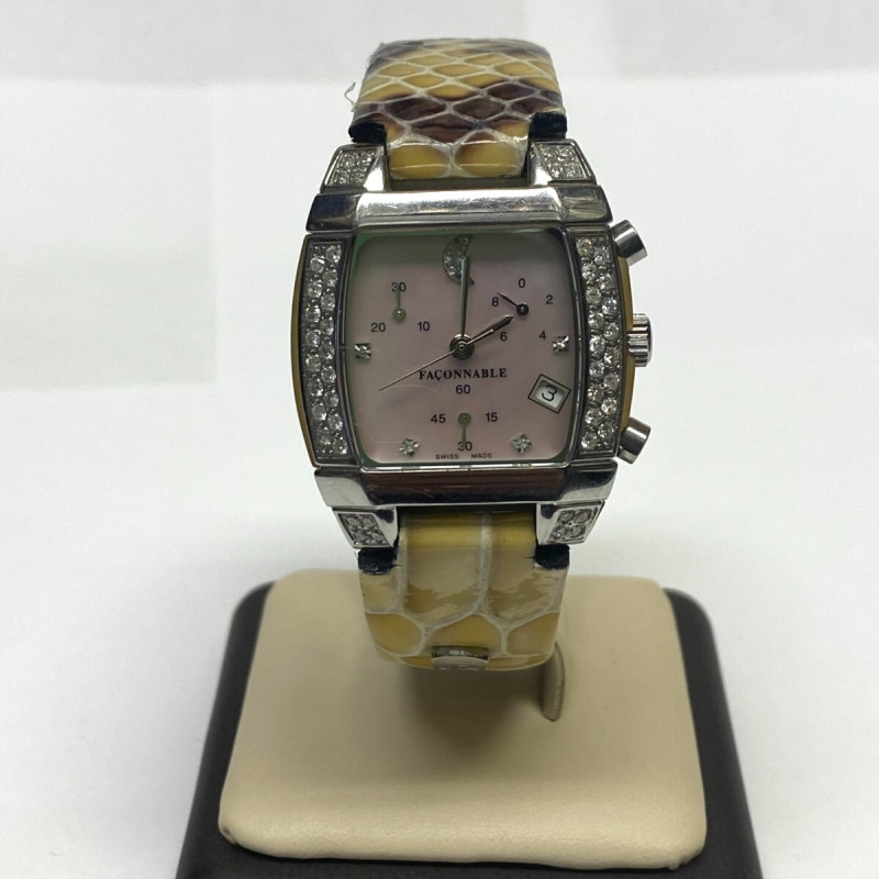 Woman Faconnable Diamond Mezza Luna Moonlight Watch Mother Of Pearl Dial Swiss