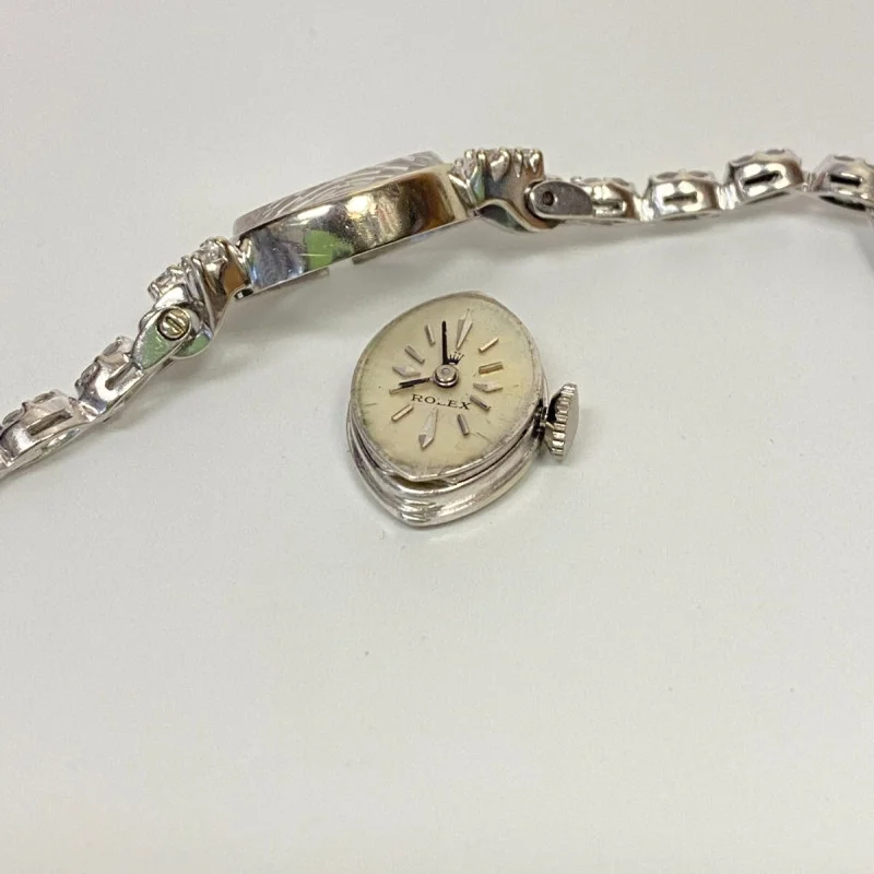 Rolex Ladies 14k SOLID WHITE GOLD Dress with Diamonds 1950s