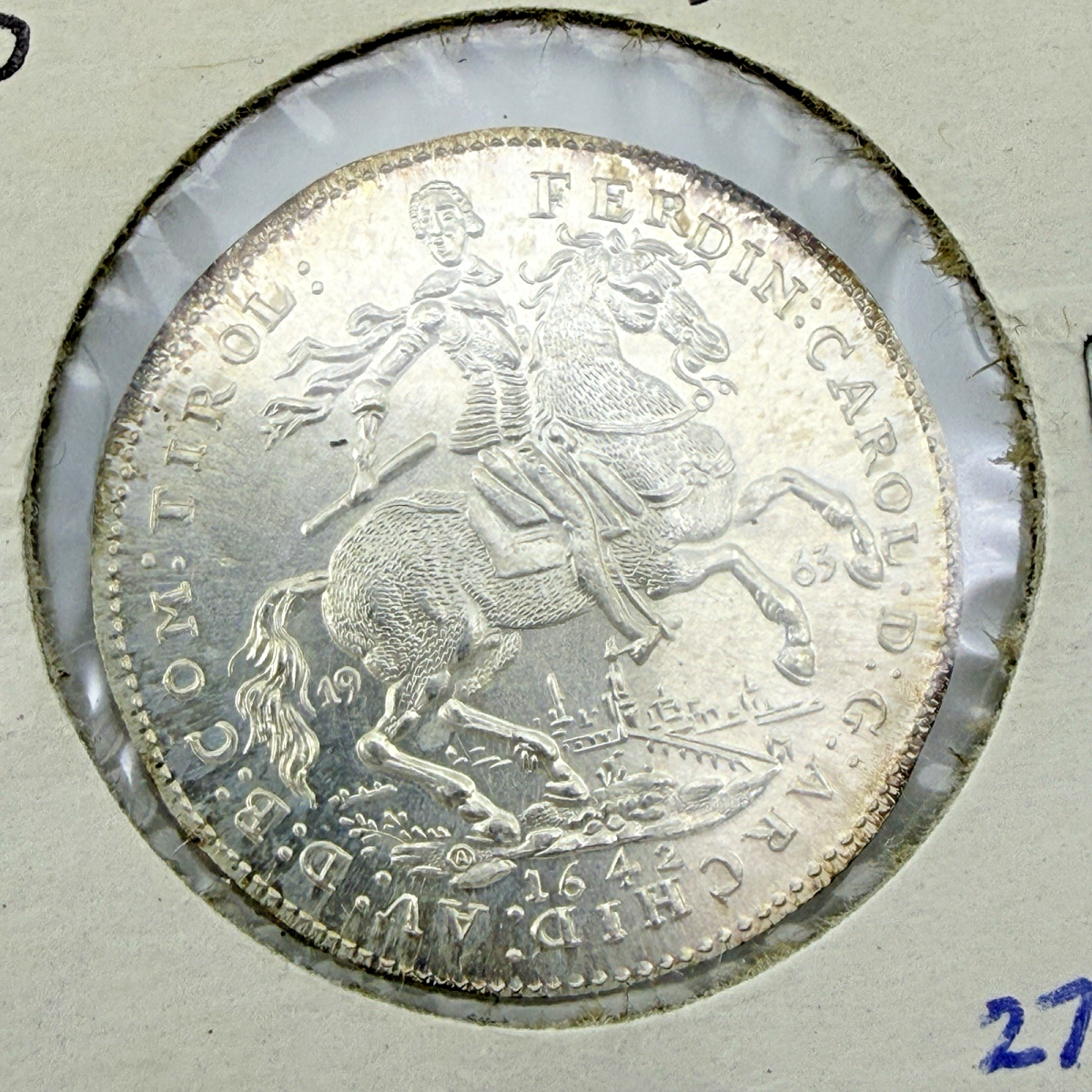 1963 Austria Silver Restrike 1642 2 Ducats Tyrol 300 Years .835 Medal Coin