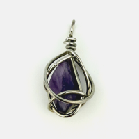 Natural Amethyst Wire-Wrapped Pendant – Steel