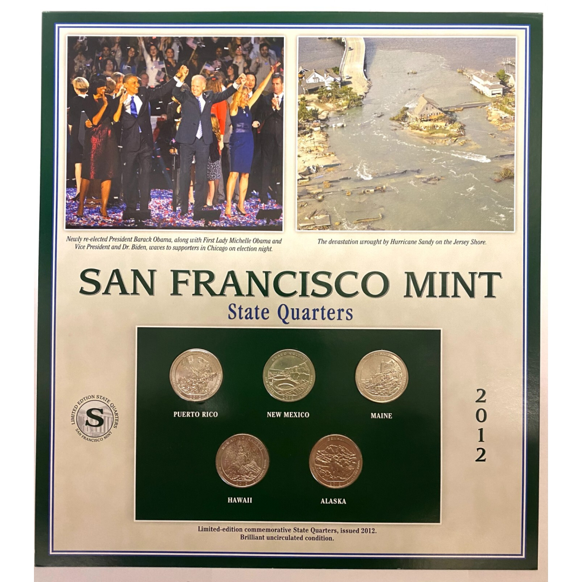 Limited-edition commemorative State Quarters, issued 2012. Brilliant condition