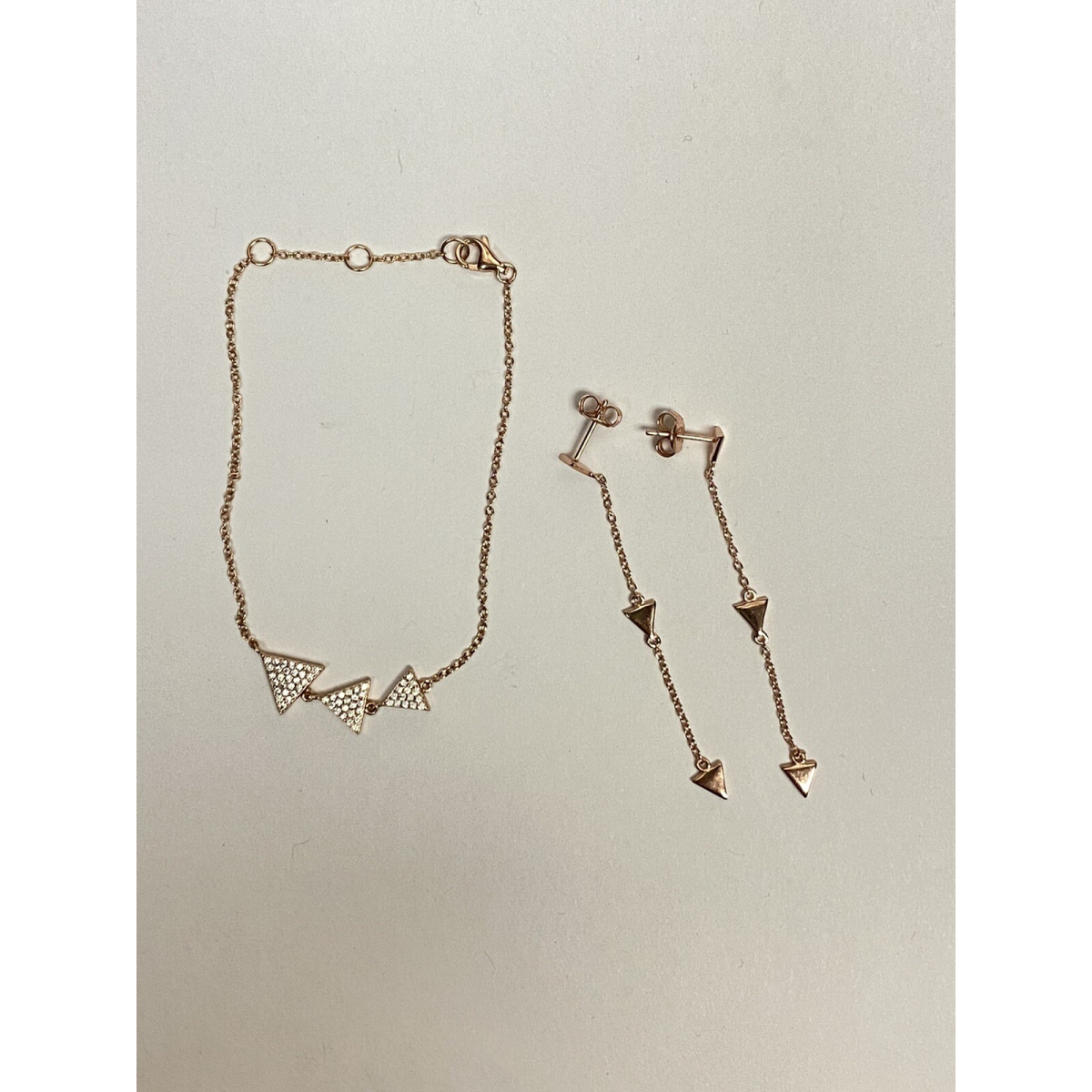 Shashi  Rose Gold Triangle earring  & Braclet set 