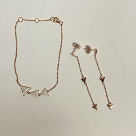 Shashi  Rose Gold Triangle earring  & Braclet set 
