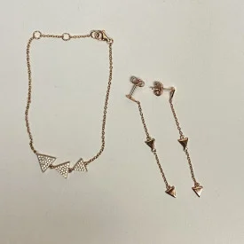Shashi  Rose Gold Triangle earring  & Braclet set 