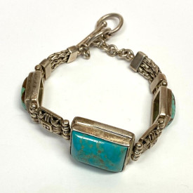 Vintage 925 Sterling Silver Bracelet with Turquoise stomnes