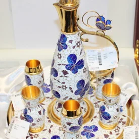 Butterfly Russian Sterling Silver & 24K Plated decanter for vodka & 6 Cups