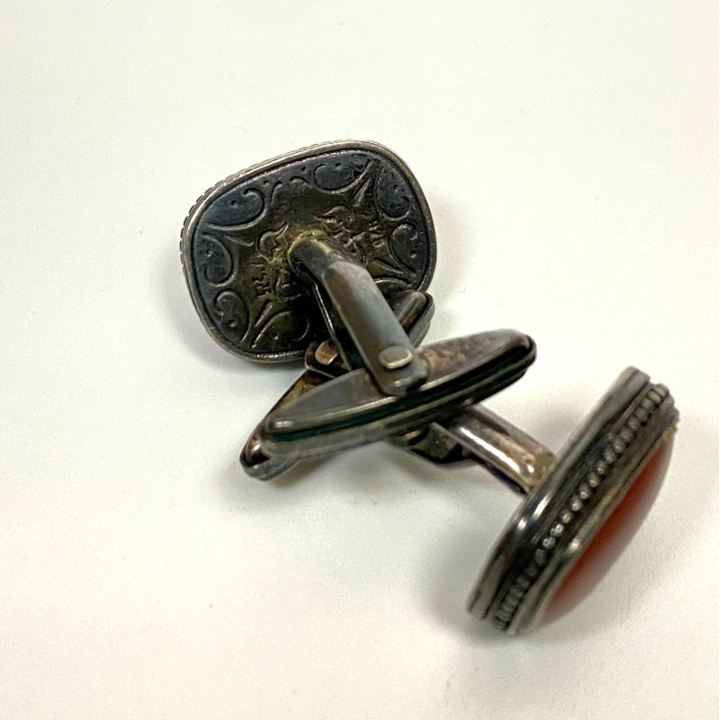 Vintage Red Agate Cufflinks Sterling Silver