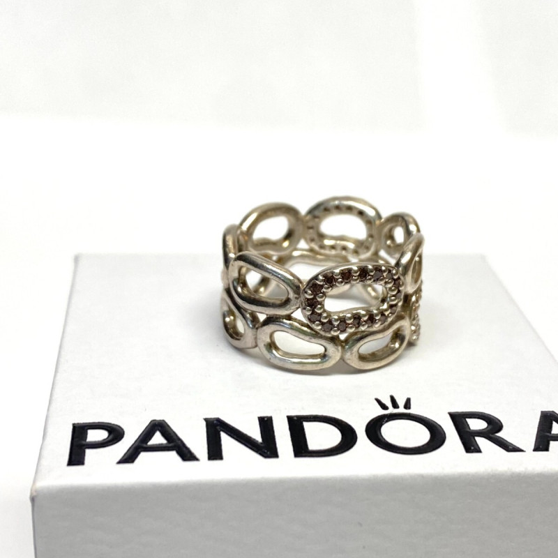 Pandora Circle Of Friends Ring Sz 6.5 Champagne CZ Stones with Box